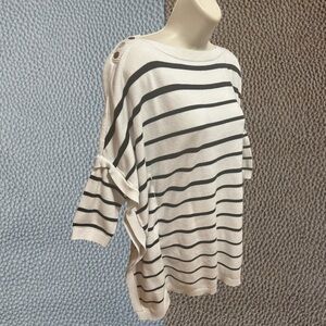 WHBM XS Stripe Poncho Blouse Top Silver Button Sweater White House Black Market